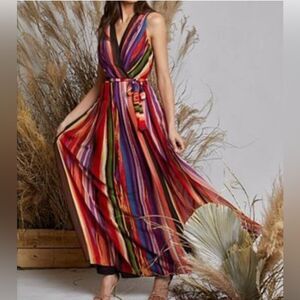 Donna Ricco Vibrant Striped Maxi Dress - Size 6 NWT